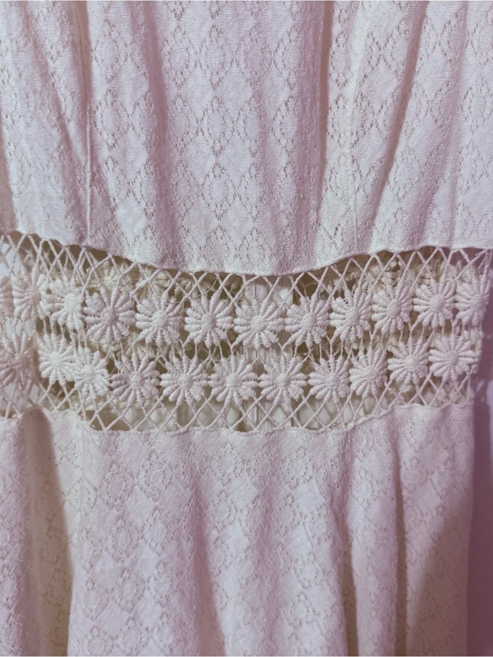 Free People Cream Lace Fit-and-Flare Dress with Crochet Waist